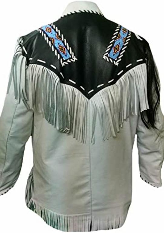 CoolHides Men's Cowboy Fringed & Beaded Real Leather Jacket