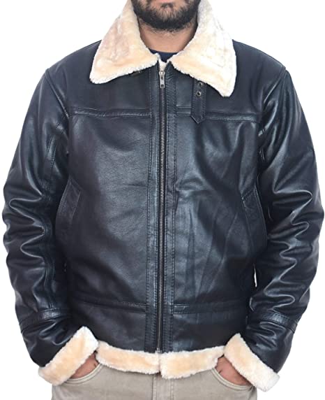 CoolHides Men's Fashion Furr Collar Real Leather Jacket