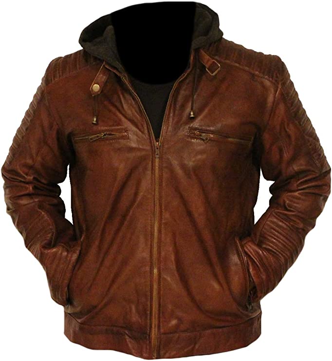 CoolHides Men's Fashion Real Leather Hoodie Style Jacket