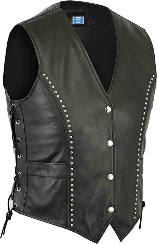 CoolHides Women's Fashion Motorcycle Leather Biker Vest