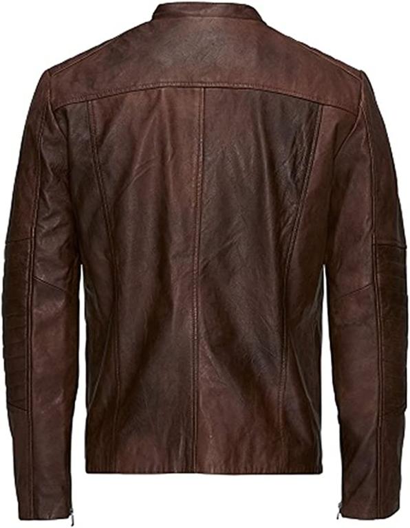 CoolHides Men's Fashion Real Leather Biker Double Shaded Brown Slimfit Jacket