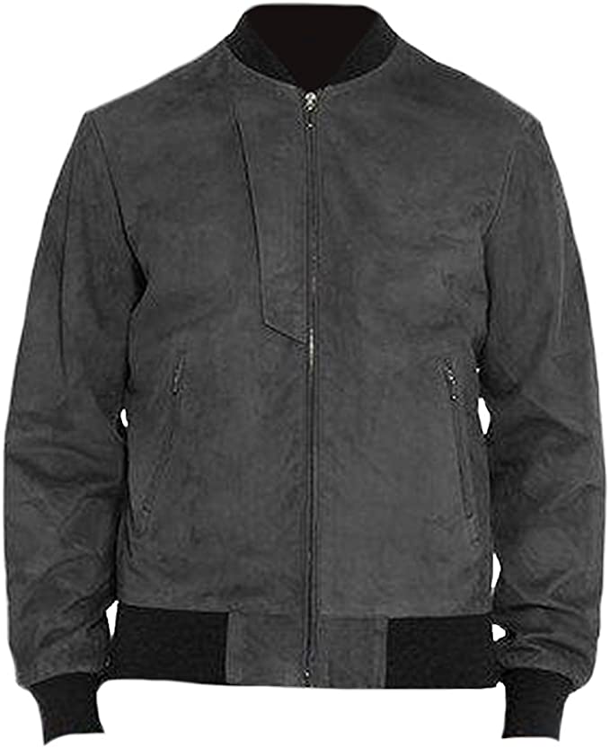 CoolHides Men's Fashion Bomber Grey Suede Leather Jacket