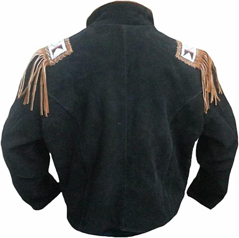 CoolHides Men's Western Cowboy Suede Leather Fringed Coat