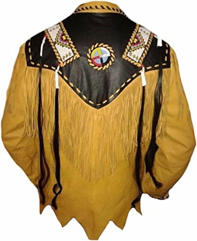 CoolHides Men's Western Stylish Fringed & Beaded Suede Leather Coat