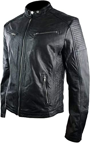 CoolHides Men's Fashion Retro Style Real Leather Biker Jacket