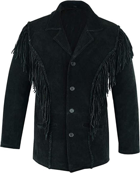 CoolHides Men's Western Fringed Suede Leather Jacket