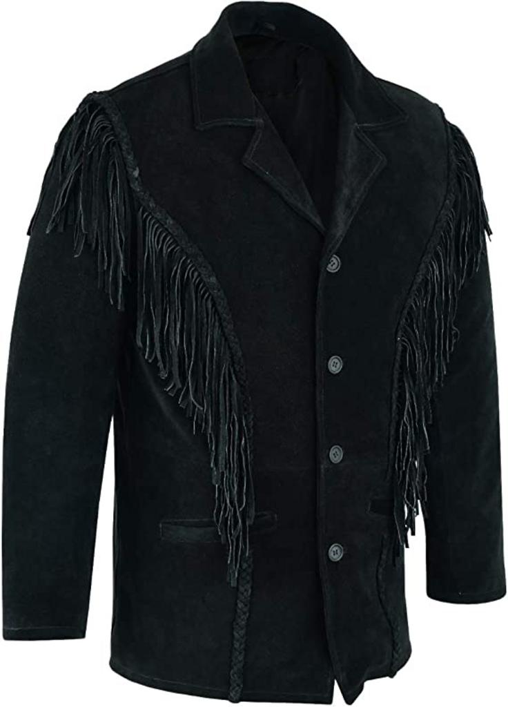 CoolHides Men's Western Fringed Suede Leather Jacket