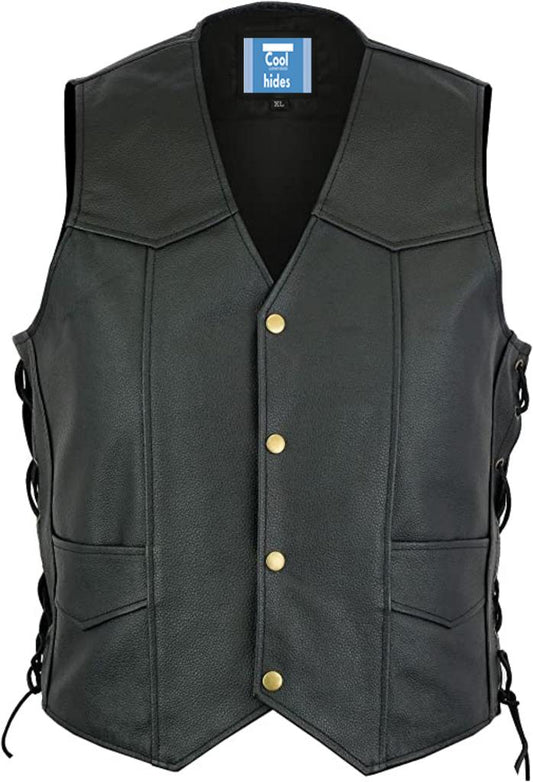 CoolHides Men's Fashion Motorcycle Leather Waist Coat