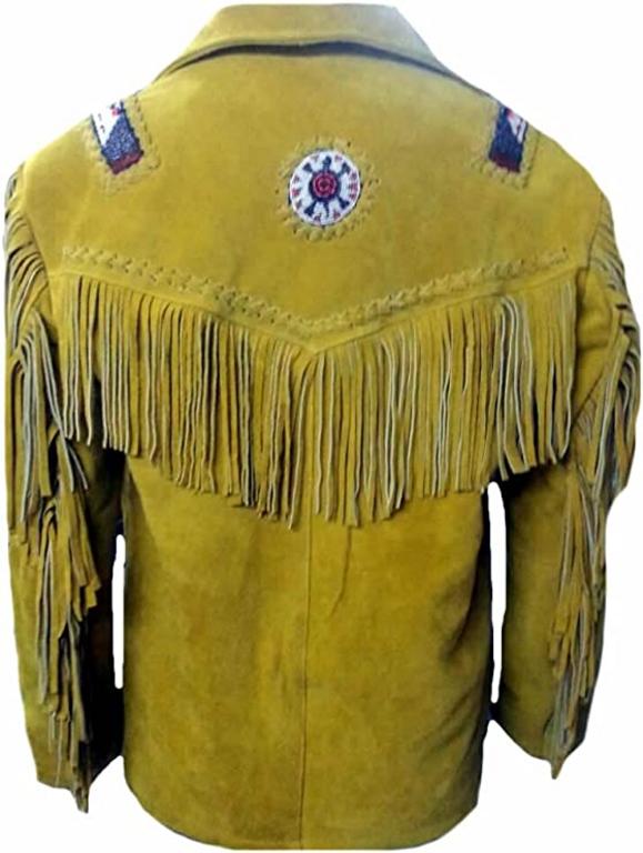 CoolHides Men's Western Cowboy Fringed Suede Leather Coat