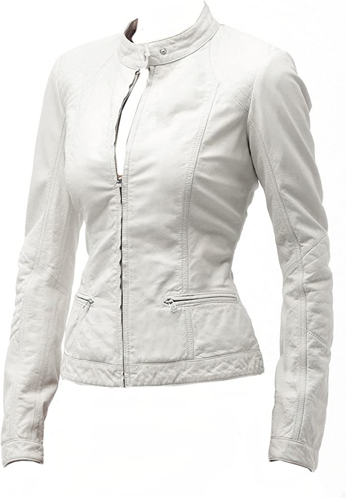 Cool Hides Women Fashion Genuine Leather Jacket - White Sky Xs - 4xl