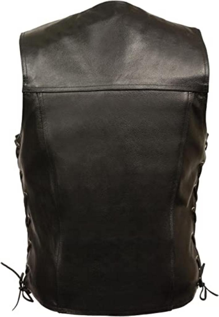 CoolHides Men's Fashion Snap Side Lace Real Leather Vest