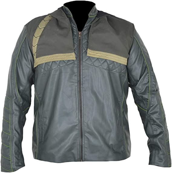 CoolHides Men's Fashion Hoodie Style Genuine Leather Arrow Green Jacket