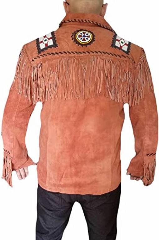 CoolHides Men's Western Suede Leather Fringed, Boned & Beaned Jacket