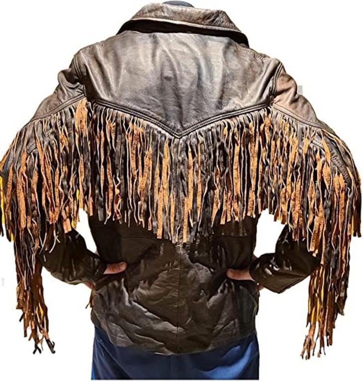 CoolHides Western Men's Distressed Real Leather Vintage Fringed Jacket