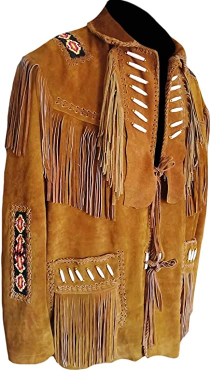 CoolHides Men's Western Bones, Beans & Fringes Leather Jacket