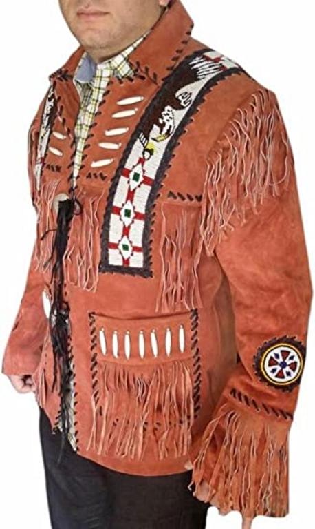 CoolHides Men's Western Suede Leather Fringed, Boned & Beaned Jacket