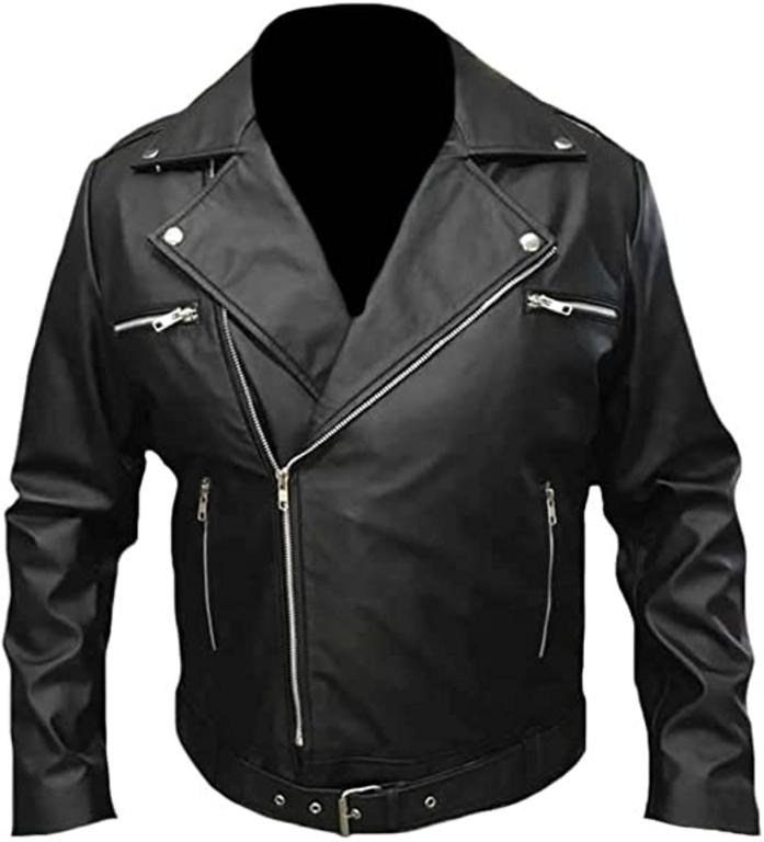 CoolHides Men's Fashion Brando Style Walking Dead Leather Jacket