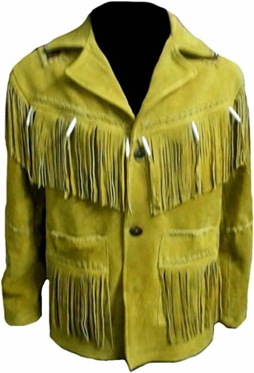 CoolHides Men's Western Cowboy Fringed Suede Leather Coat