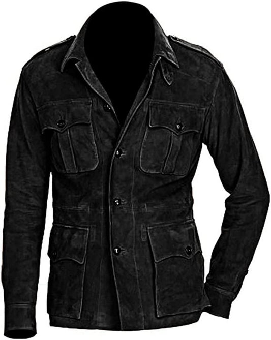 CoolHides Men's Fashion 4 Pocket Suede Leather Coat