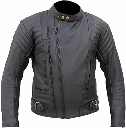 CoolHides Men's Brando Style Genuine Leather Motorcycle Jacket CE Armor Internal Protection