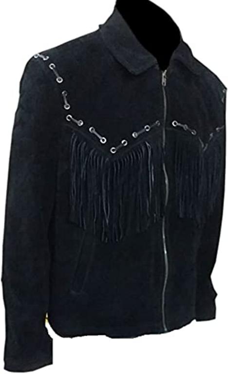 CoolHides Men's Western Suede Leather Fringed Jacket