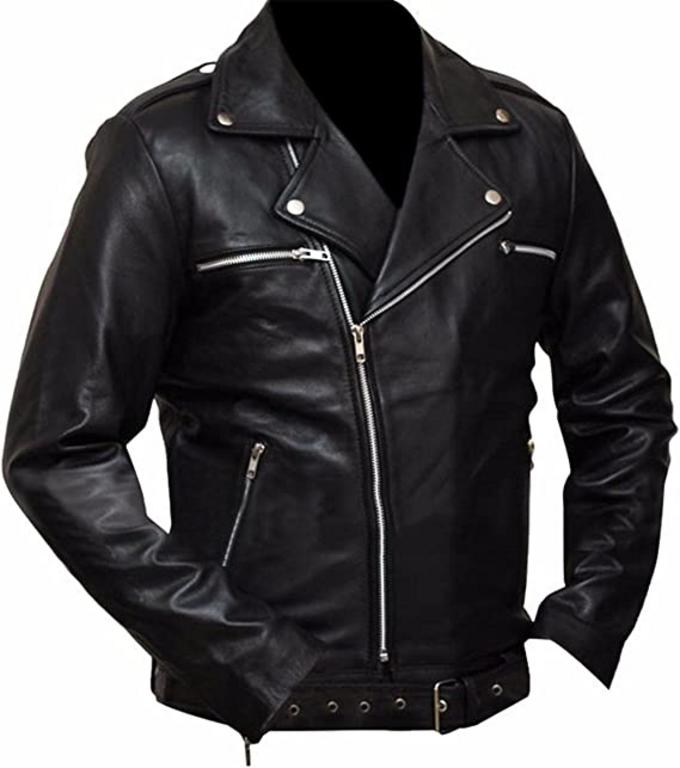 CoolHides Men's Fashion Brando Style Walking Dead Leather Jacket