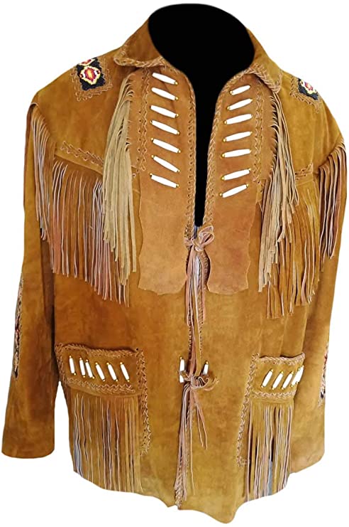 CoolHides Men's Western Bones, Beans & Fringes Leather Jacket