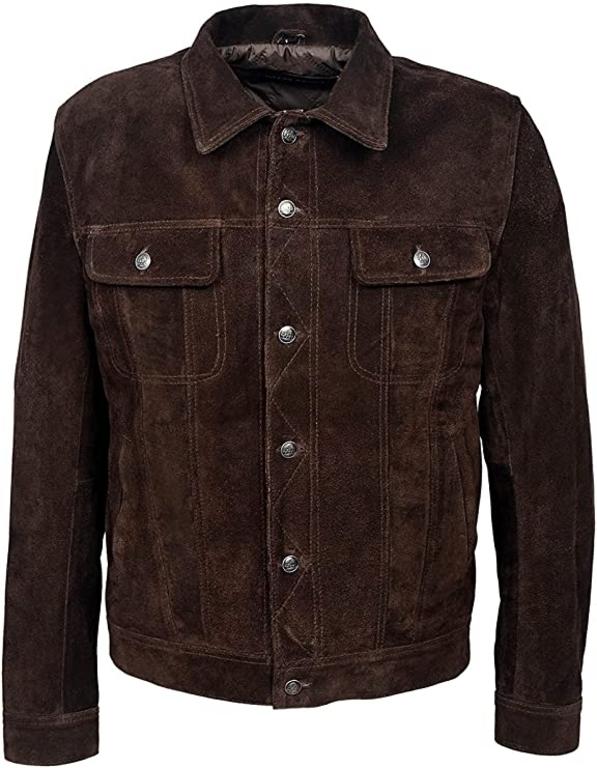 CoolHides Men's Fashion Stylish Suede Leather Buttoned Coat