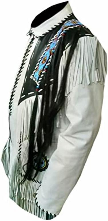 CoolHides Men's Cowboy Fringed & Beaded Real Leather Jacket