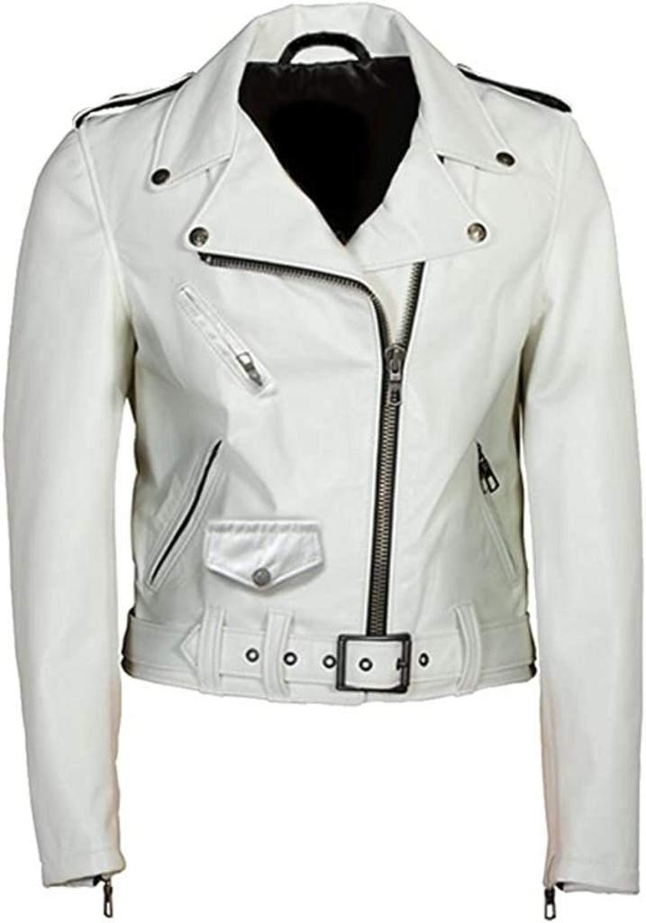 CoolHides Women's White Real Leather Jacket