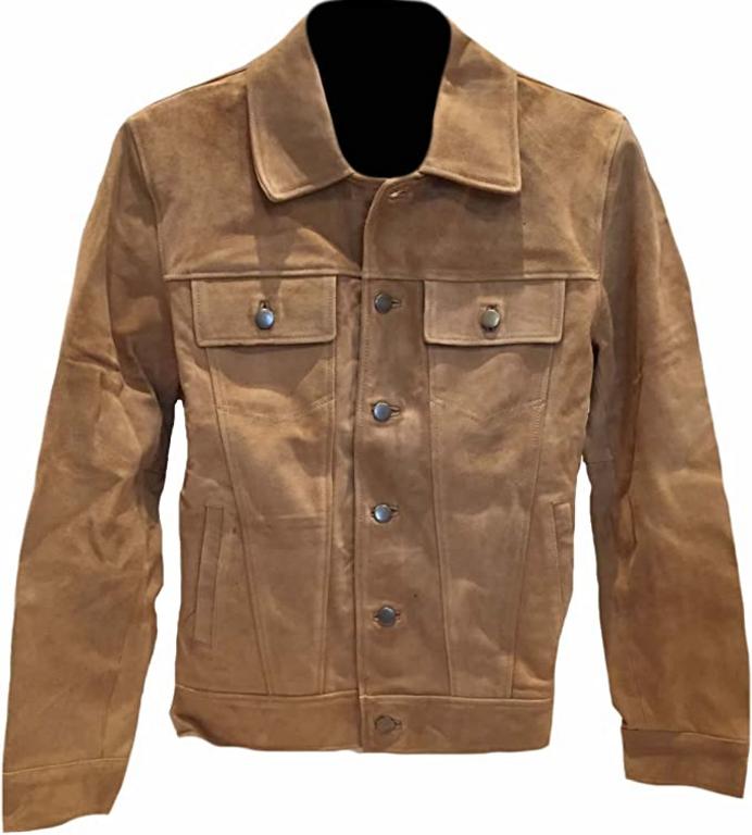 CoolHides Men's Fashion Buttoned Suede Leather Coat