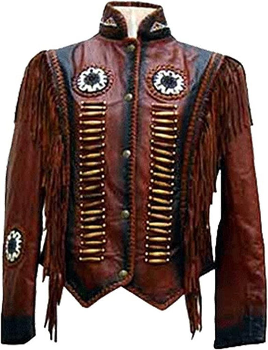 CoolHides Women's Cowgirl Boned, Beaded and Fringed Coat