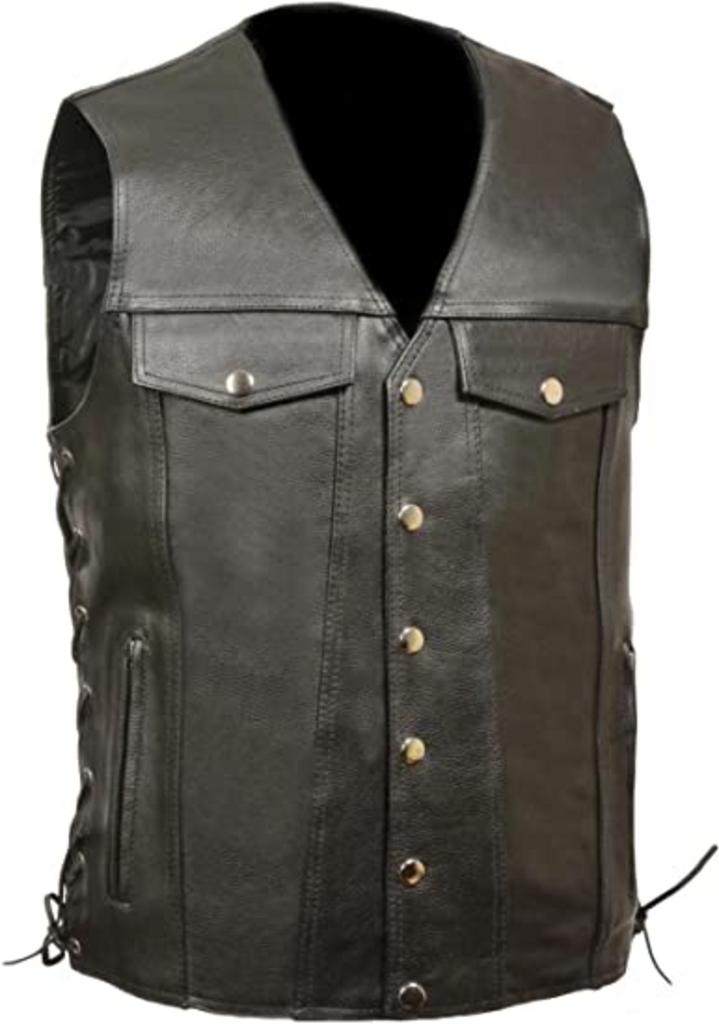 CoolHides Men's Fashion Snap Side Lace Real Leather Vest