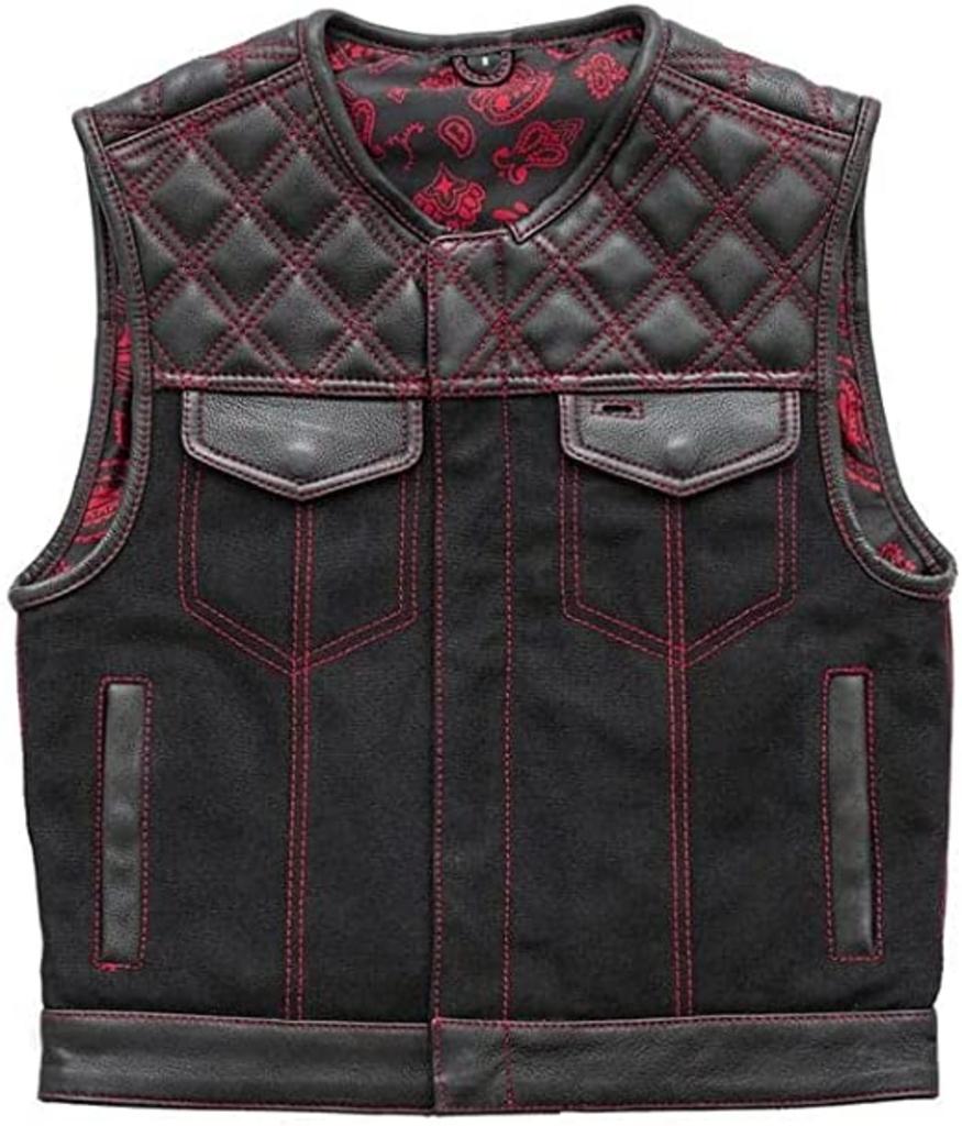 CoolHides Men's Canvas Vest with diamond quilted cowhide leather on shoulder