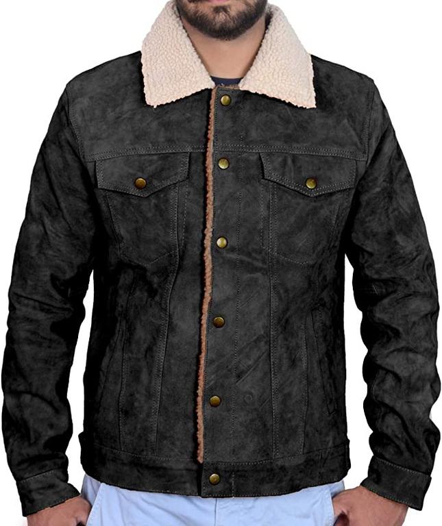 CoolHides Men's Fashion Furr Collar Buttoned Leather Coat