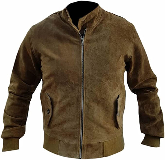 CoolHides Men's Fashion Suede Leather Bomber Jacket