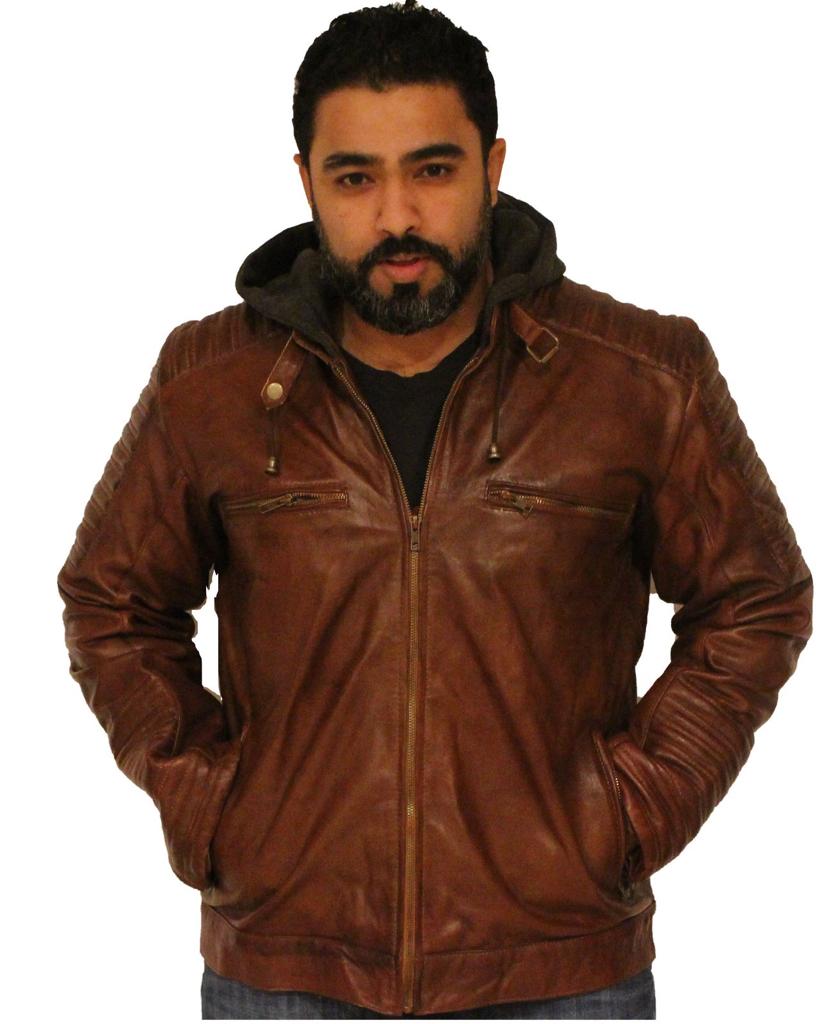 CoolHides Men's Fashion Real Leather Hoodie Style Jacket