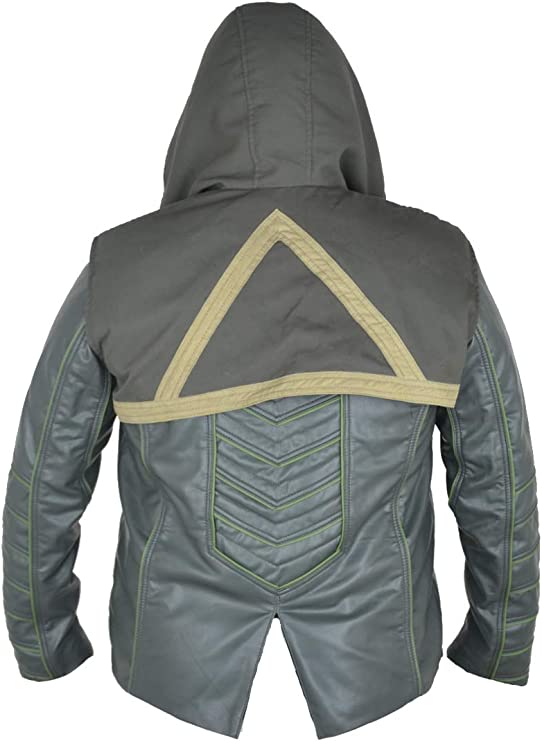 CoolHides Men's Fashion Hoodie Style Genuine Leather Arrow Green Jacket