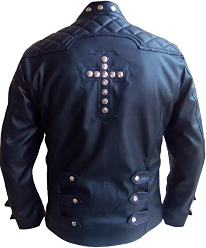 CoolHides Men's Fashion Stylish Leather Jacket with Crucifixes