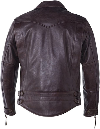 CoolHides Men's Vintage Leather Brown Racer Jacket