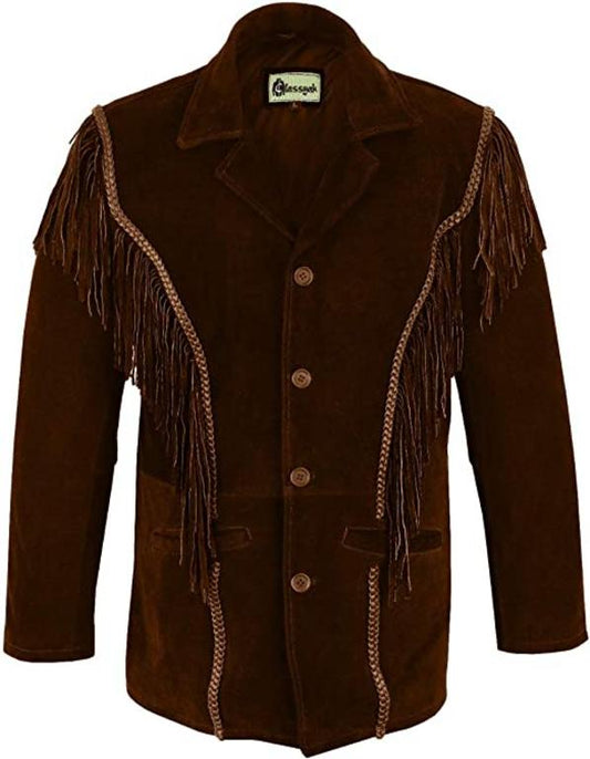 CoolHides Cowboy Leather Jackets for Men Fringed Western Coat