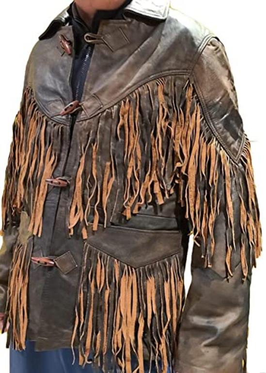 CoolHides Western Men's Distressed Real Leather Vintage Fringed Jacket