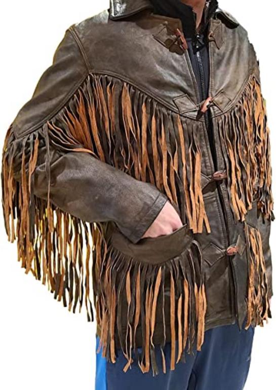 CoolHides Western Men's Distressed Real Leather Vintage Fringed Jacket