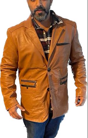 CoolHides Men's Fashion Real Sheep Leather Blazer Jacket