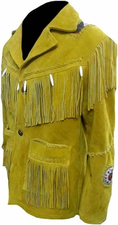 CoolHides Men's Western Cowboy Fringed Suede Leather Coat