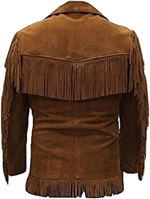 CoolHides Men's Western Fringed Goat Suede Leather Coat