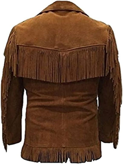 CoolHides Men's Western Fringed Goat Suede Leather Coat