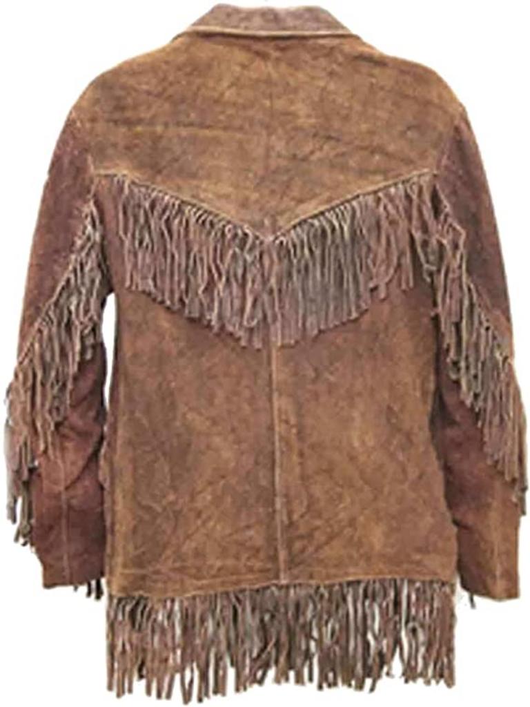 CoolHides Men's Western Suede Leather Fringed Coat