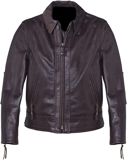CoolHides Men's Vintage Leather Brown Racer Jacket