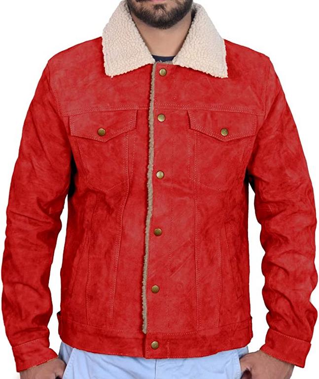 CoolHides Men's Fashion Furr Collar Buttoned Leather Coat